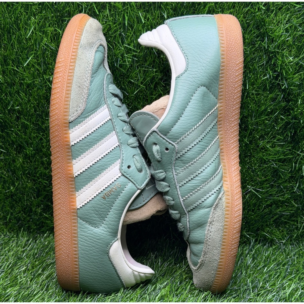 Adidas Samba OG Silver Green Chalk White Gum Leather Sneakers IE7011 Womens 6 - Picture 4 of 10